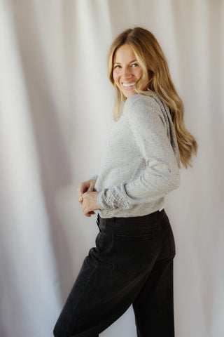 Crochet Hooded Sweater, Gray - The Red Thread Boutique