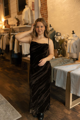 Velvet Textured Dress, Brown *final sale