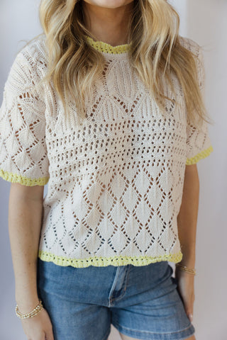 Sadie Lime Trim Crochet Sweater Top - The Red Thread Boutique