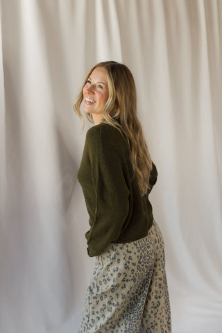 Lightweight Button Down Knit Cardigan, Olive