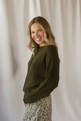 Lightweight Button Down Knit Cardigan, Olive