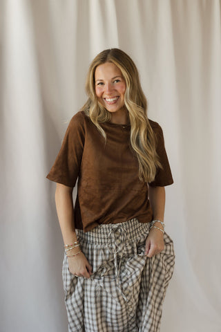 Shannon Suede Boxy Tee, Espresso