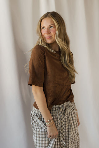 Shannon Suede Boxy Tee, Espresso