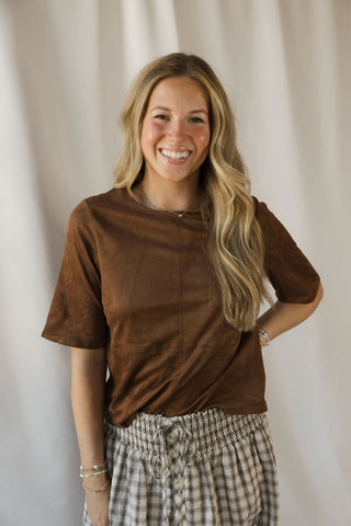 Shannon Suede Boxy Tee, Espresso