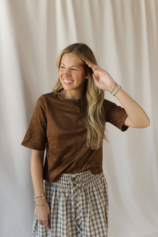Shannon Suede Boxy Tee, Espresso