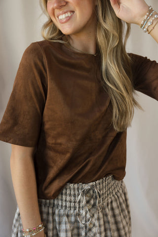 Shannon Suede Boxy Tee, Espresso