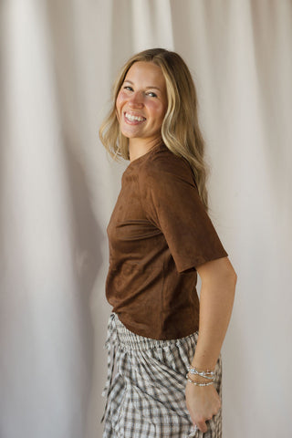 Shannon Suede Boxy Tee, Espresso