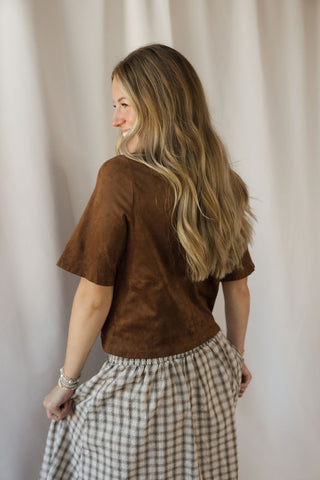 Shannon Suede Boxy Tee, Espresso