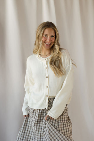 Anna Button Down Cardigan, Ivory