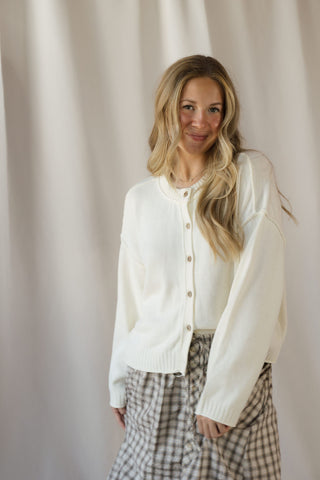 Anna Button Down Cardigan, Ivory