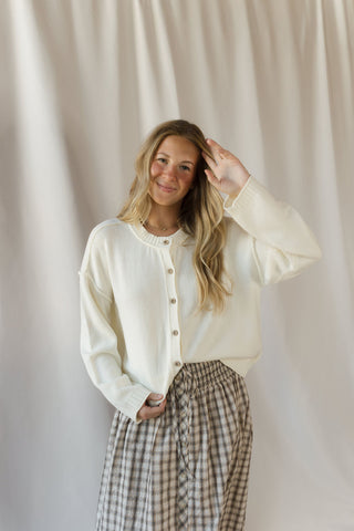Anna Button Down Cardigan, Ivory