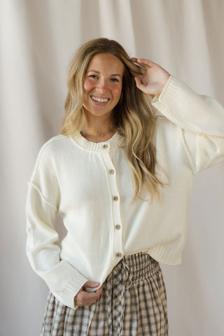 Anna Button Down Cardigan, Ivory