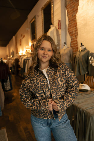 Brown Contrast Collar Leopard Jacket