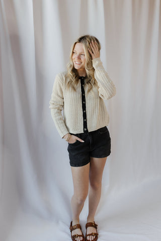 Double Shot Cardigan, Cream/Black - The Red Thread Boutique