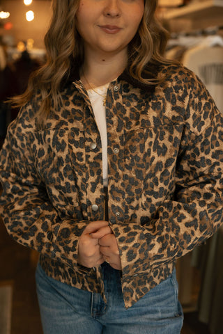 Brown Contrast Collar Leopard Jacket