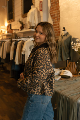 Brown Contrast Collar Leopard Jacket