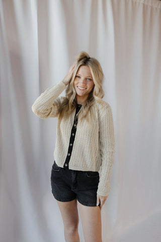Double Shot Cardigan, Cream/Black