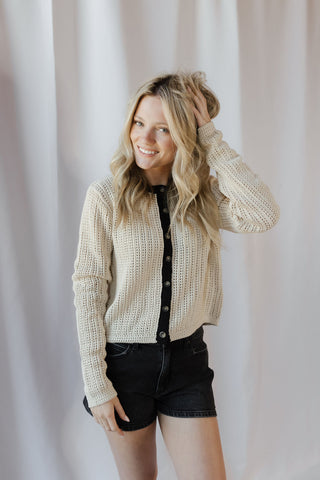 Double Shot Cardigan, Cream/Black - The Red Thread Boutique
