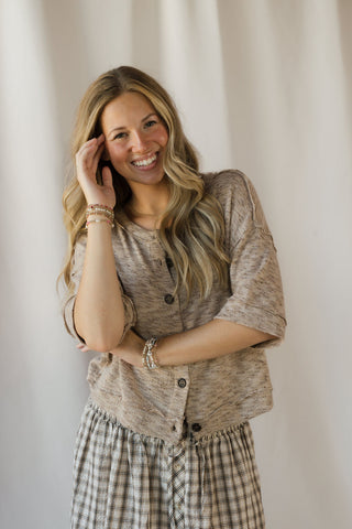 Marley Marled Button Down, Lt Taupe