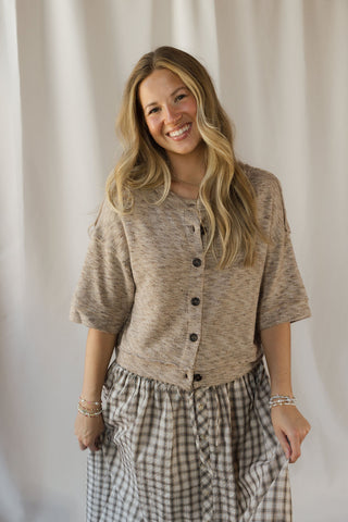 Marley Marled Button Down, Lt Taupe