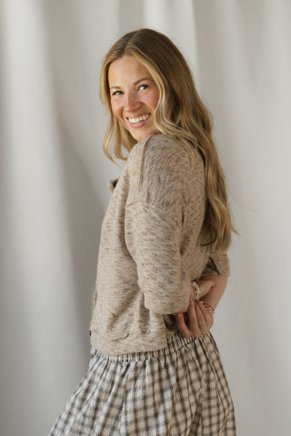 Marley Marled Button Down, Lt Taupe