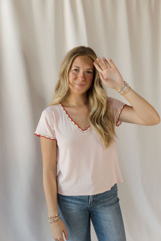 Emmie Scallop Trim Tee, Pink - The Red Thread Boutique