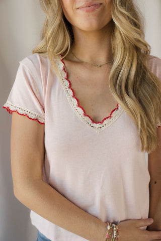 Emmie Scallop Trim Tee, Pink - The Red Thread Boutique