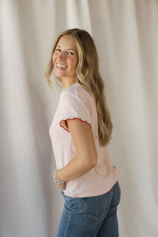 Emmie Scallop Trim Tee, Pink - The Red Thread Boutique