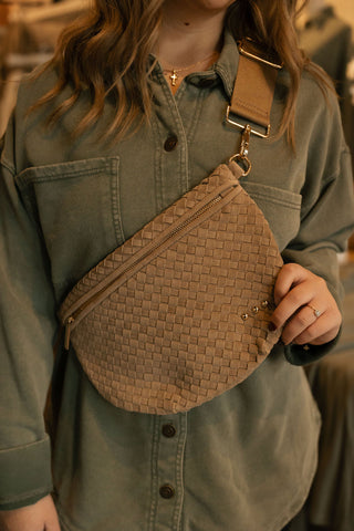 Suede Westlyn Woven Bum Bag, Suede Taupe