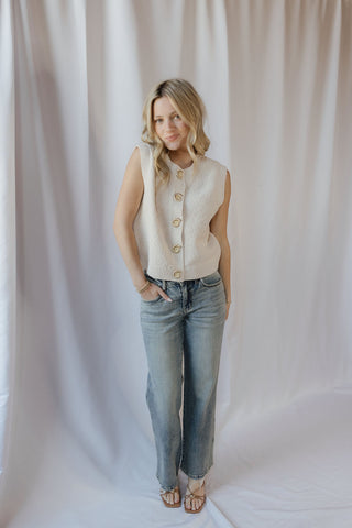 Oyster Cafe Seashell Button Sweater Top, Cream