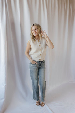 Oyster Cafe Seashell Button Sweater Top, Cream