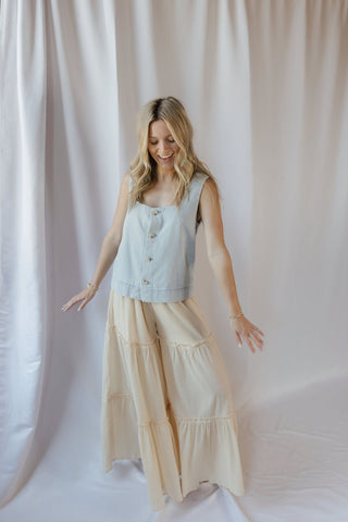 Oatmilk Latte Ruffle Chiffon Pants, Beige