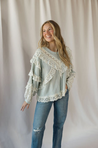 Amber Ruffle Lace Top, Sage Mint - The Red Thread Boutique