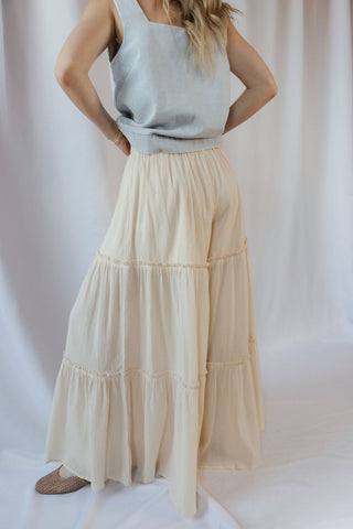 Oatmilk Latte Ruffle Chiffon Pants, Beige - The Red Thread Boutique