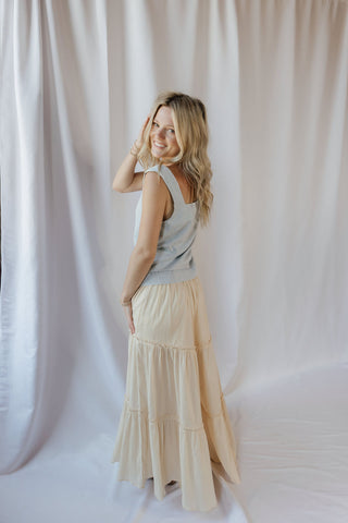 Oatmilk Latte Ruffle Chiffon Pants, Beige - The Red Thread Boutique