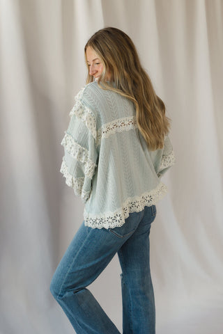 Amber Ruffle Lace Top, Sage Mint - The Red Thread Boutique