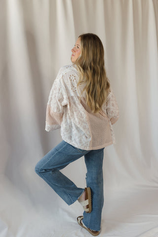 Destiny Eyelet Patchwork Top, Off White/Blush - The Red Thread Boutique