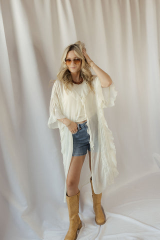 Maddy Sheer Ruffle Duster, Cream - The Red Thread Boutique