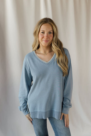 Cam Knit Denim Whipstitch Top - The Red Thread Boutique