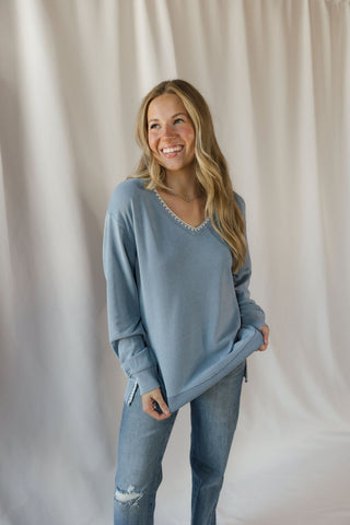 Cam Knit Denim Whipstitch Top - The Red Thread Boutique