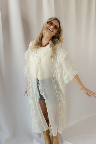 Maddy Sheer Ruffle Duster, Cream - The Red Thread Boutique
