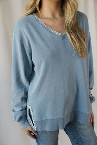 Cam Knit Denim Whipstitch Top - The Red Thread Boutique