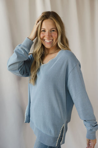 Cam Knit Denim Whipstitch Top - The Red Thread Boutique