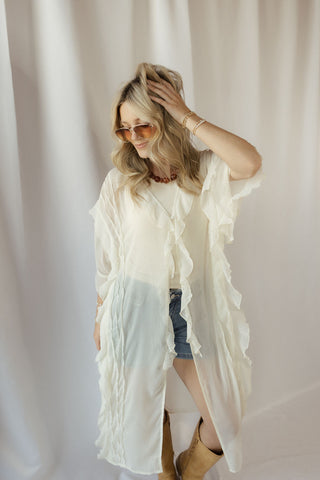 Maddy Sheer Ruffle Duster, Cream - The Red Thread Boutique