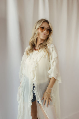 Maddy Sheer Ruffle Duster, Cream - The Red Thread Boutique