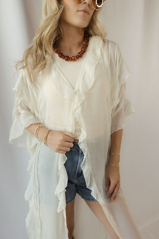 Maddy Sheer Ruffle Duster, Cream - The Red Thread Boutique