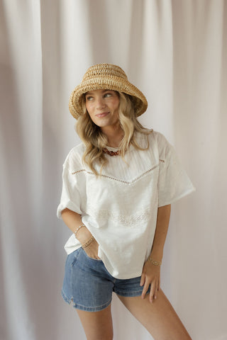 Coconut Lace Trim Tee, White - The Red Thread Boutique