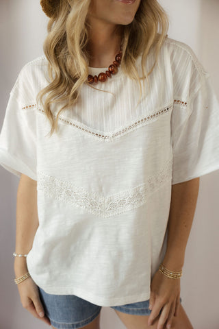 Coconut Lace Trim Tee, White - The Red Thread Boutique
