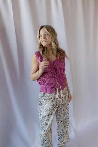 Daphne Tie Front Sweater Vest, Hot Pink