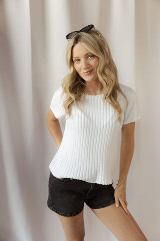 Kara Rib Tee, White - The Red Thread Boutique